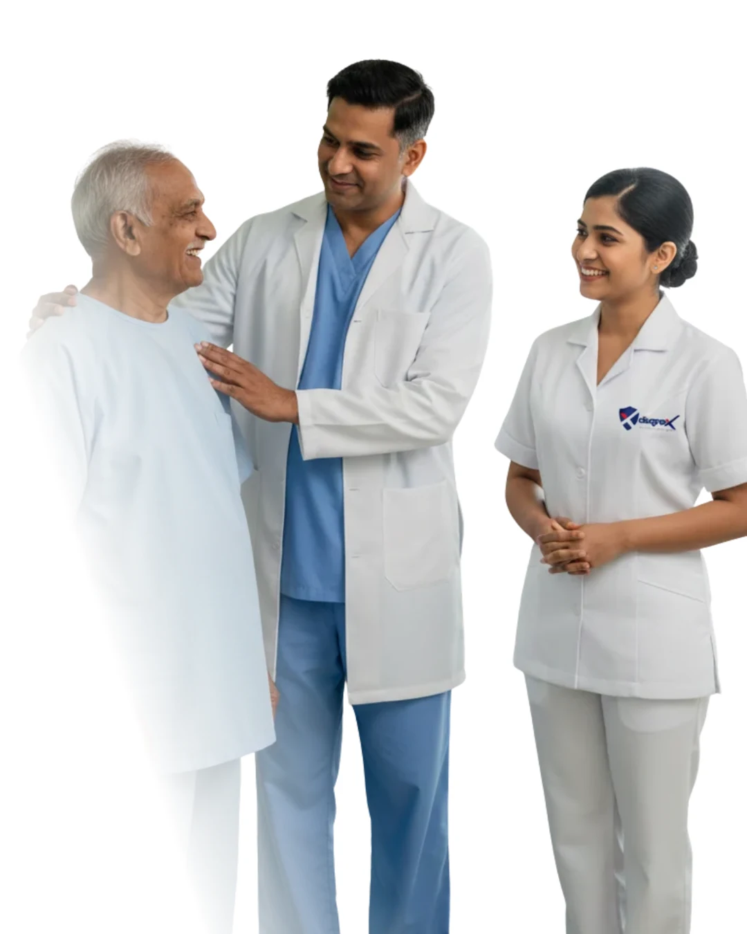 Doctor and healthcare professional supporting an older patient