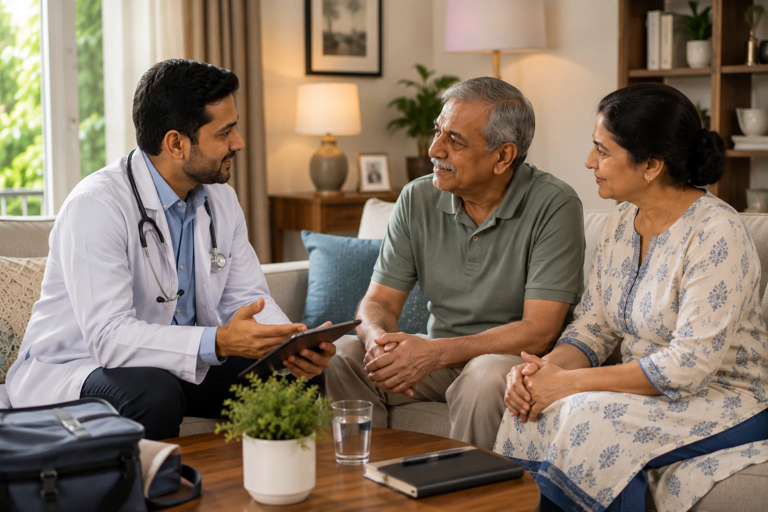 Doctor discussing next steps with an older patient and family