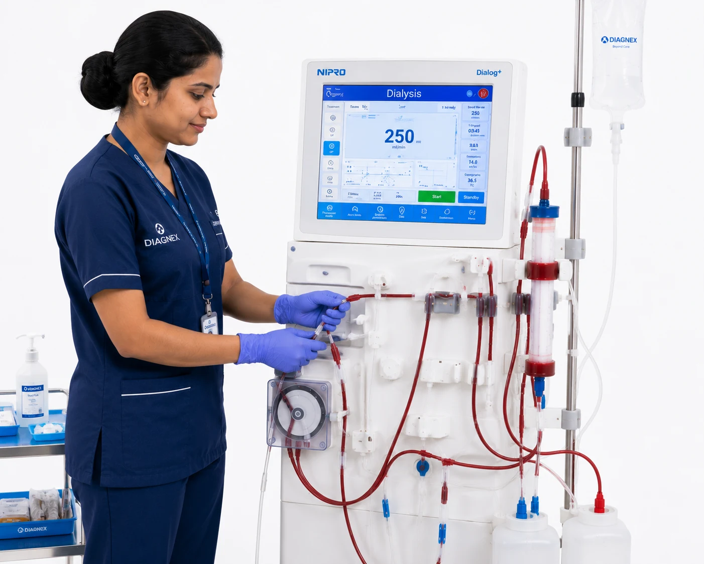 Medical equipment being prepared for a care setting